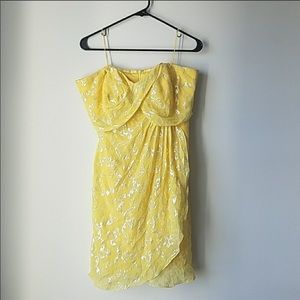 Nicole Miller Yellow & Silver Silk Cocktail Dress